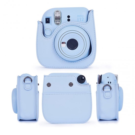 For Instant Mini 12 Camera Protective Case Compatible With Instax Mini 12 11, PU Faux Leather Bag With Pocket And Adjustable Shoulder Strap