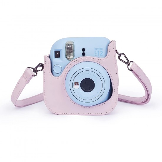 For Instant Mini 12 Camera Protective Case Compatible With Instax Mini 12 11, PU Faux Leather Bag With Pocket And Adjustable Shoulder Strap