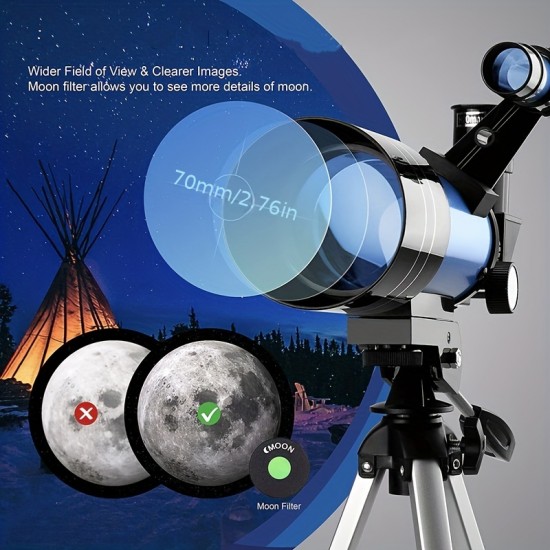 Professional F30070 Astronomical Telescope 150x Zoom High Resolution High Power Portable Night Vision Deep Space Starmoon Cosmic Eyepiece 20mm Objective 70mm Magnification 150x