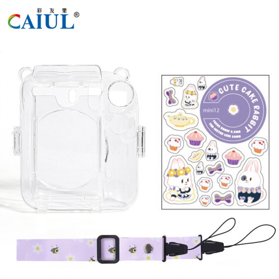 Clear Case Compatible With Polaroid Instax Mini12 Only, Crystal Case Includes Photo Transparent Storage Box, Strap, Sticker