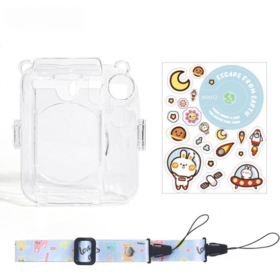 Clear Case Compatible With Polaroid Instax Mini12 Only, Crystal Case Includes Photo Transparent Storage Box, Strap, Sticker