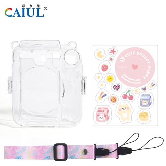 Clear Case Compatible With Polaroid Instax Mini12 Only, Crystal Case Includes Photo Transparent Storage Box, Strap, Sticker