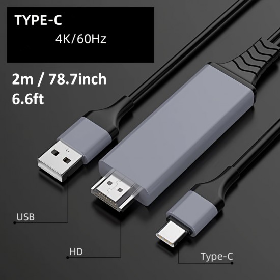 3 In 1 Cable Adapter Type C/Micro USB/cable For Phone MHL To Connector For HD interface Mirroring Phone To TV/Projector/Monitor HDTV 1080P Compatible With Phone Series XS/For Android 5.0 And IOS9 Aboveï¼ˆ2m/78.74 In Cableï¼‰