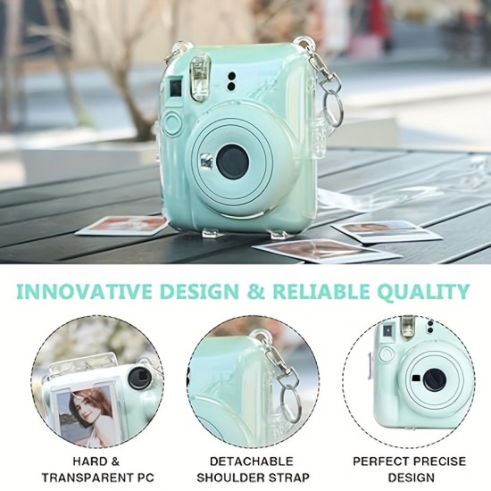 5-Piece Clear Case - Camera Protective Case Compatible With Fuji Instax Mini 12, Hard PC Case With 2 Straps And Stickers (Clear)