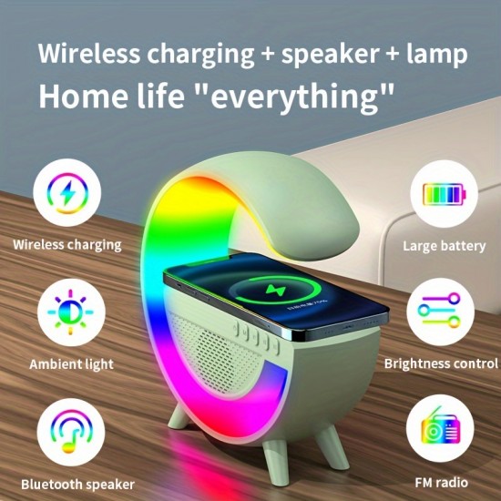 Wireless Charging Speaker - Smart Multi-function Speaker With Wireless Charging, Bedside Lamp, Living Room Table Lamp, Rhythm Light, Bedroom Dormitory Gift