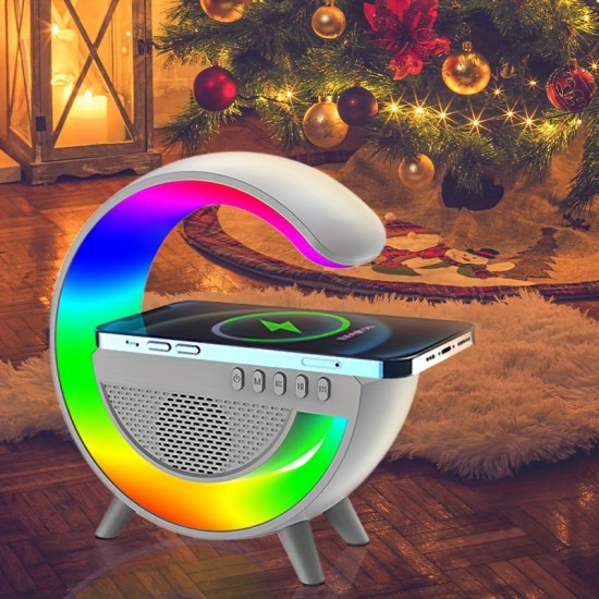 1pc Smart Bedside Atmosphere Night Light Mobile Phone Wireless Charger Wireless Speaker, Three-in-one Smart Wireless Charger Colorful RGB Atmosphere Night Light, Gift For Family Friends Kids