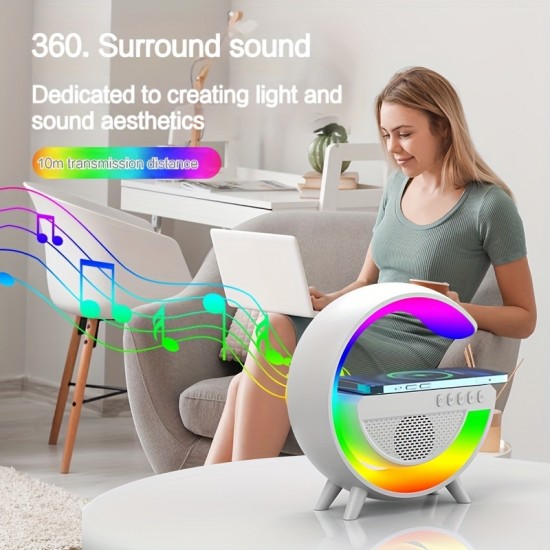 1pc Smart Bedside Atmosphere Night Light Mobile Phone Wireless Charger Wireless Speaker, Three-in-one Smart Wireless Charger Colorful RGB Atmosphere Night Light, Gift For Family Friends Kids