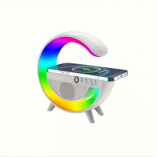 1pc Smart Bedside Atmosphere Night Light Mobile Phone Wireless Charger Wireless Speaker, Three-in-one Smart Wireless Charger Colorful RGB Atmosphere Night Light, Gift For Family Friends Kids