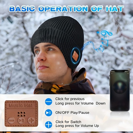 Wireless Beanie Hat With Headphones, Built-in Microphone And Stereo Speakers Upgrade Music Knitted Hat, Unisex USB Rechargeable Headphones Music Hat