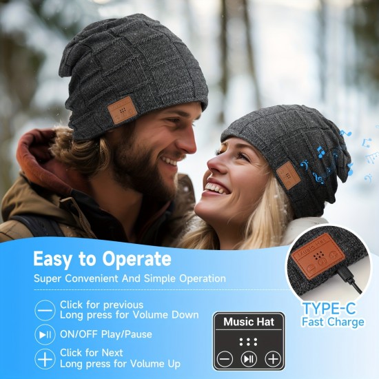 Christmas Gift Wireless Beanie Hat Outdoor Snowy Use Velvet Insulation Large Plaid Music Earphones Knitted Hat