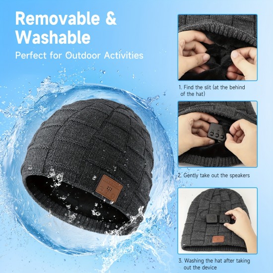 Christmas Gift Wireless Beanie Hat Outdoor Snowy Use Velvet Insulation Large Plaid Music Earphones Knitted Hat