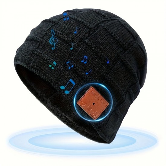 Christmas Gift Wireless Beanie Hat Outdoor Snowy Use Velvet Insulation Large Plaid Music Earphones Knitted Hat