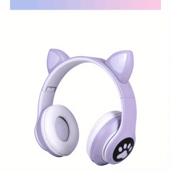 Wireless Headphones With Mic, Led Light Up Cat Over Ear Wireless Headphones For IPad/Tablet/PC/School, Birthday Gifts For Girls