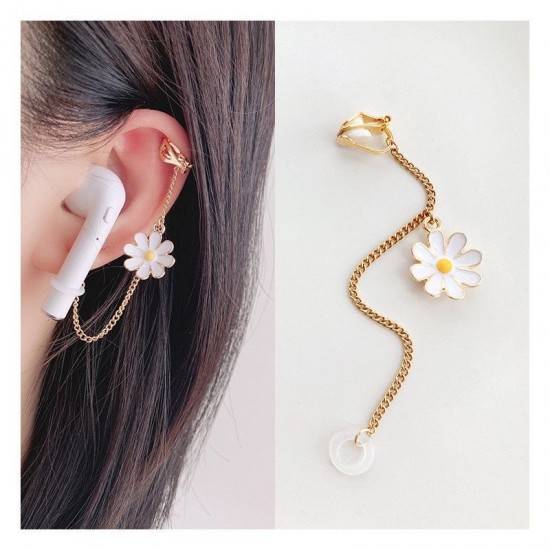 2 Pcs Chrysanthemum-style Headphones - Keep You Safe! Loss-proof Earring Wireless Earphones Protect The Ear Holder Chain With Non-porous Ear Clips