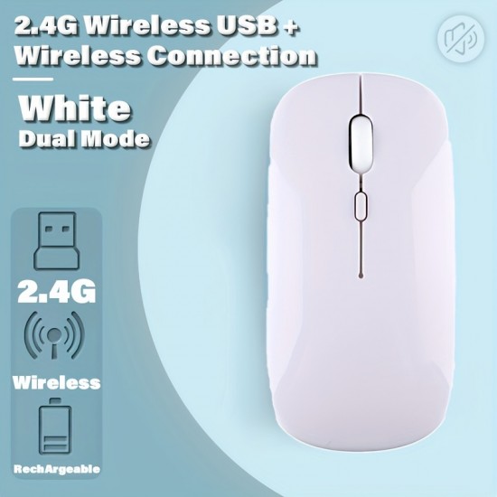 Plain Color Rechargeable Wireless Mouse 1600 DPI USB Suitable For MacBook Pro/Air Laptop Desktop Computer Suitable For Mac/iPad/iPhone Tablet Mobile Phone, For Windows/Android, Portable Silent 2.4G Dual Modes Mouse