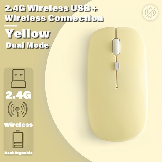 Plain Color Rechargeable Wireless Mouse 1600 DPI USB Suitable For MacBook Pro/Air Laptop Desktop Computer Suitable For Mac/iPad/iPhone Tablet Mobile Phone, For Windows/Android, Portable Silent 2.4G Dual Modes Mouse