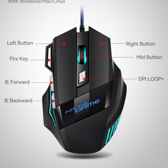 1pc New Hyperspeed USB Gaming Mouse RGB Backlit Ergonomic Gaming Mice 7D Esports Wired Mouse For Laptop PC Gamer