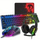 Wired Gaming Keyboard and Mouse Headset Combo,Rainbow LED Backlit Wired Keyboard,Over Ear Headphone with Mic,Rainbow Backlit Gaming Mice,Mouse Pad,for PC,Laptop,Mac,PS4,Xbox(Black)