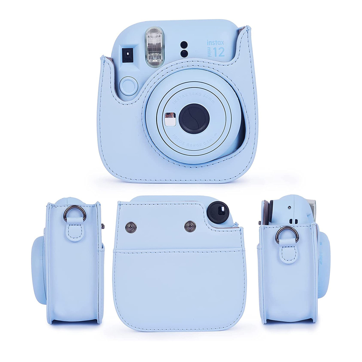 for instant mini 12 camera protective case compatible with instax mini 12 11 pu faux leather bag with pocket and adjustable shoulder strap details 4