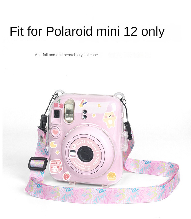 clear case compatible with polaroid instax mini12 only crystal case includes photo transparent storage box strap sticker details 0