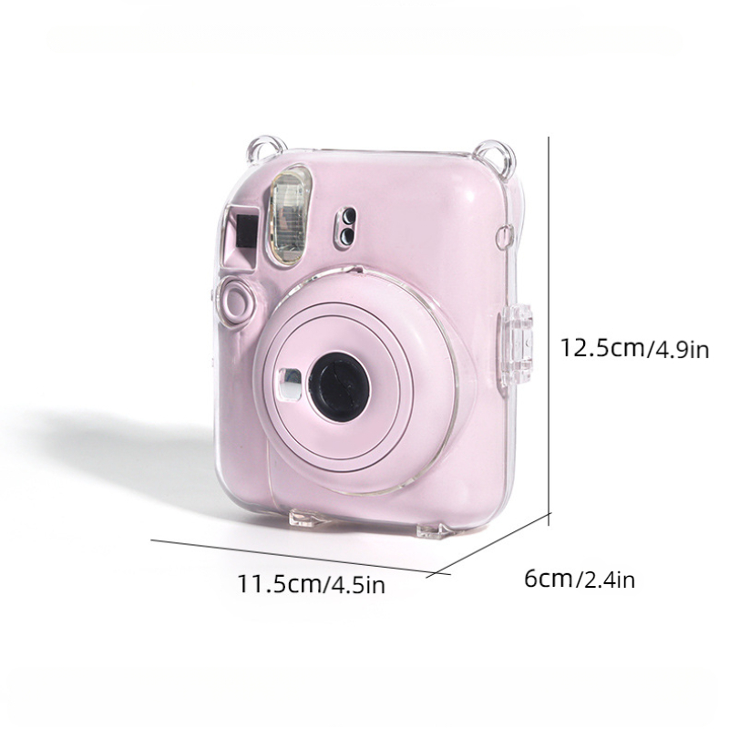 clear case compatible with polaroid instax mini12 only crystal case includes photo transparent storage box strap sticker details 1