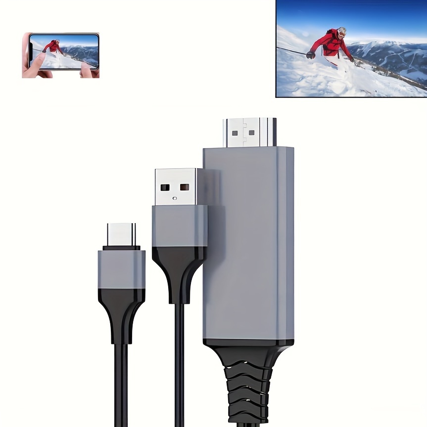 USB C Type-c To HDTV Cable 4K Video Converter Cable Compatible With Samsung Galaxy S20 S10 S9 S8 Note 20 10 LG Q8 ThinQ V35 For Android Phone IMac MacBook For Mirroring And Charging To Monitor Project TV Projector,Plug And Play And Rechargeable(6.6ft) details 1