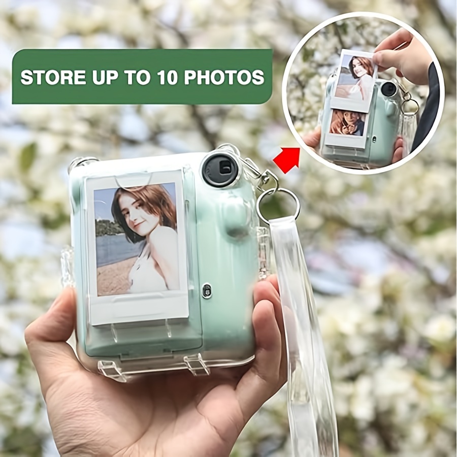 5 piece clear case camera protective case compatible with fuji instax mini 12 hard pc case with 2 straps and stickers clear details 2