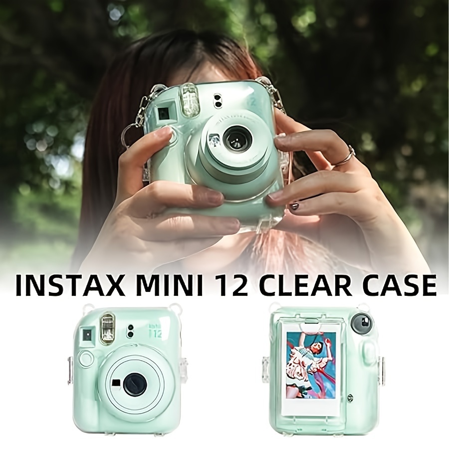 5 piece clear case camera protective case compatible with fuji instax mini 12 hard pc case with 2 straps and stickers clear details 4