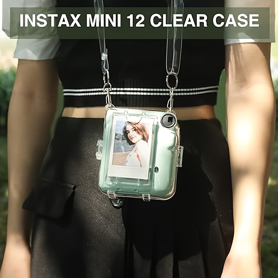 5 piece clear case camera protective case compatible with fuji instax mini 12 hard pc case with 2 straps and stickers clear details 5