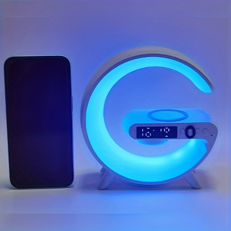 wireless speakers, wireless speakers with wireless fast charging rhythm rgb light bar smart light sunrise alarm clock wake up light for bedrooms dimmable table lamp details 8