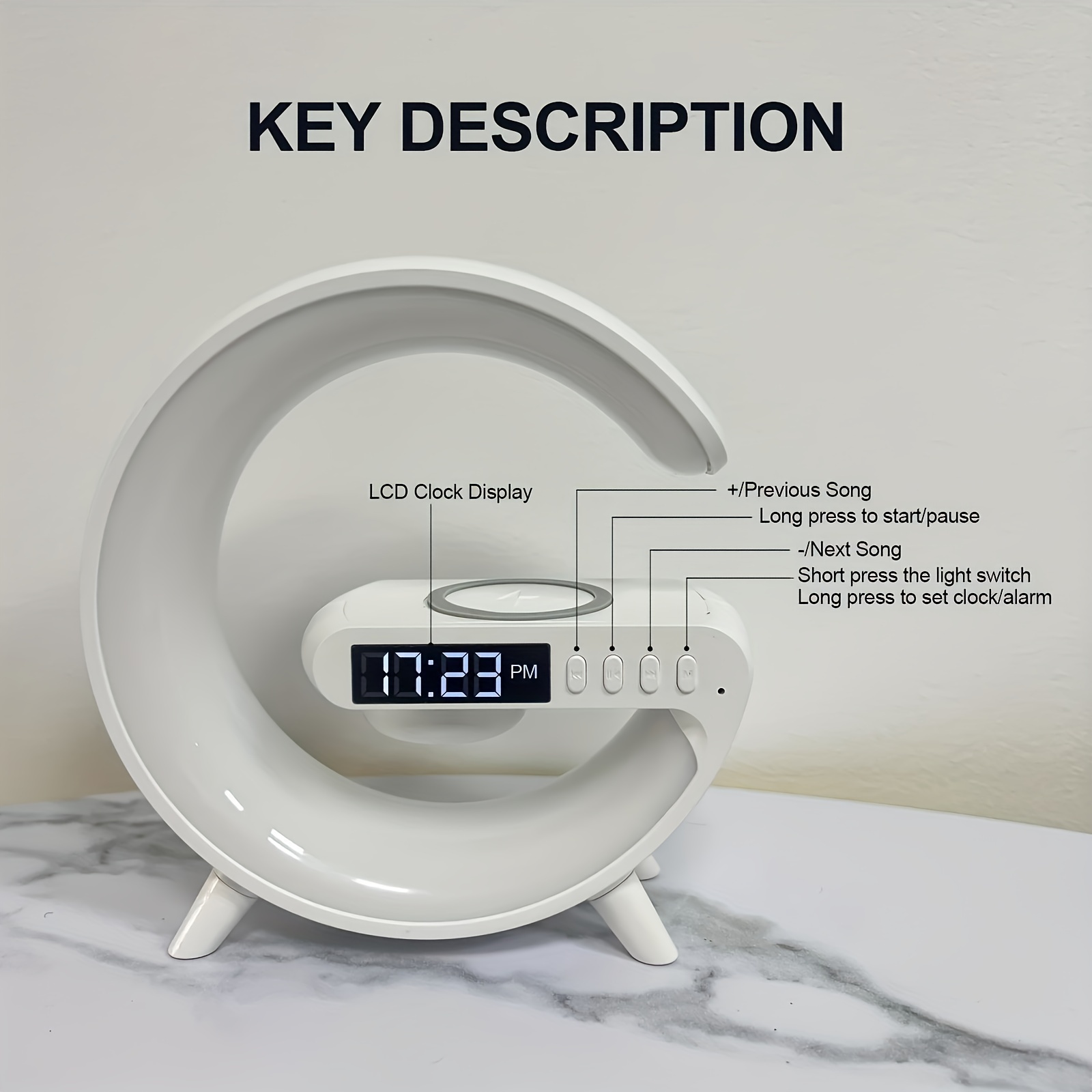 wireless speaker rhythm rgb light bar smart light sunrise alarm clock wake up light alarm clocks for bedrooms dimmable table lamp with fast wireless charger alarm clock for heavy sleepers adults for bedroom dorm gift details 3