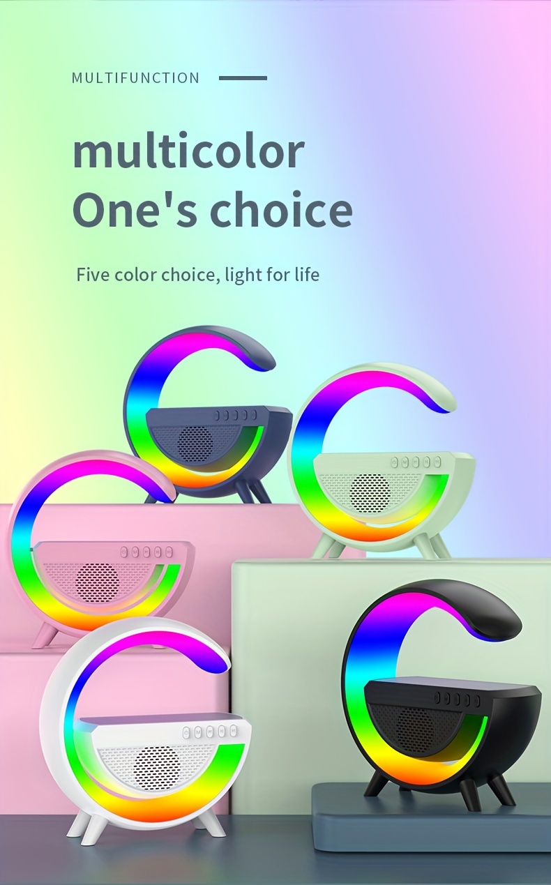 1pc smart bedside atmosphere night light mobile phone wireless charger wireless speaker three in one smart wireless charger colorful rgb atmosphere night light gift for family friends kids details 9