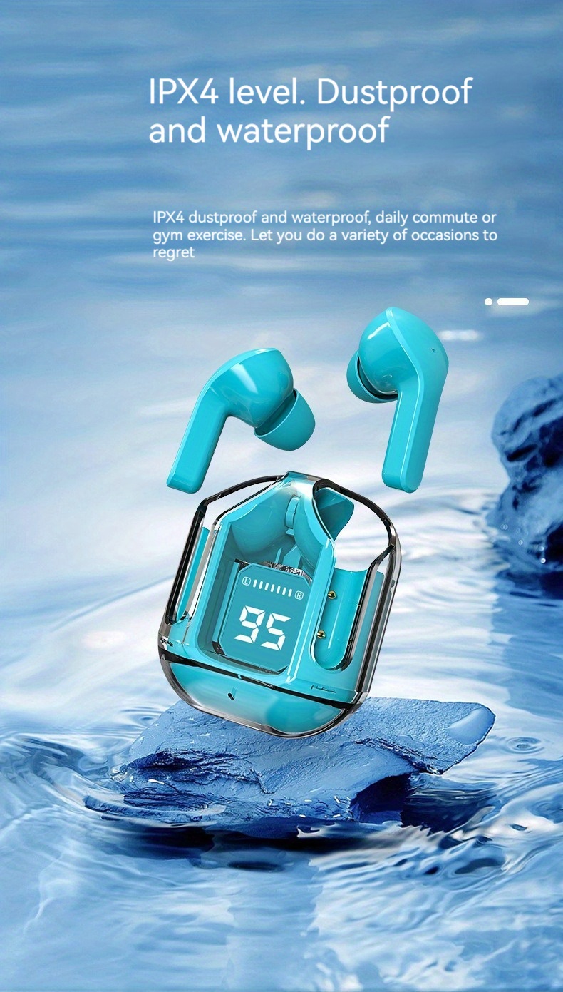 tws wireless 5 3 true wireless audio earphones ergonomically designed enc noise reduction macaron color scheme high definition transparent led power display wearable lanyard in ear earphones high battery life no delay in calls details 1