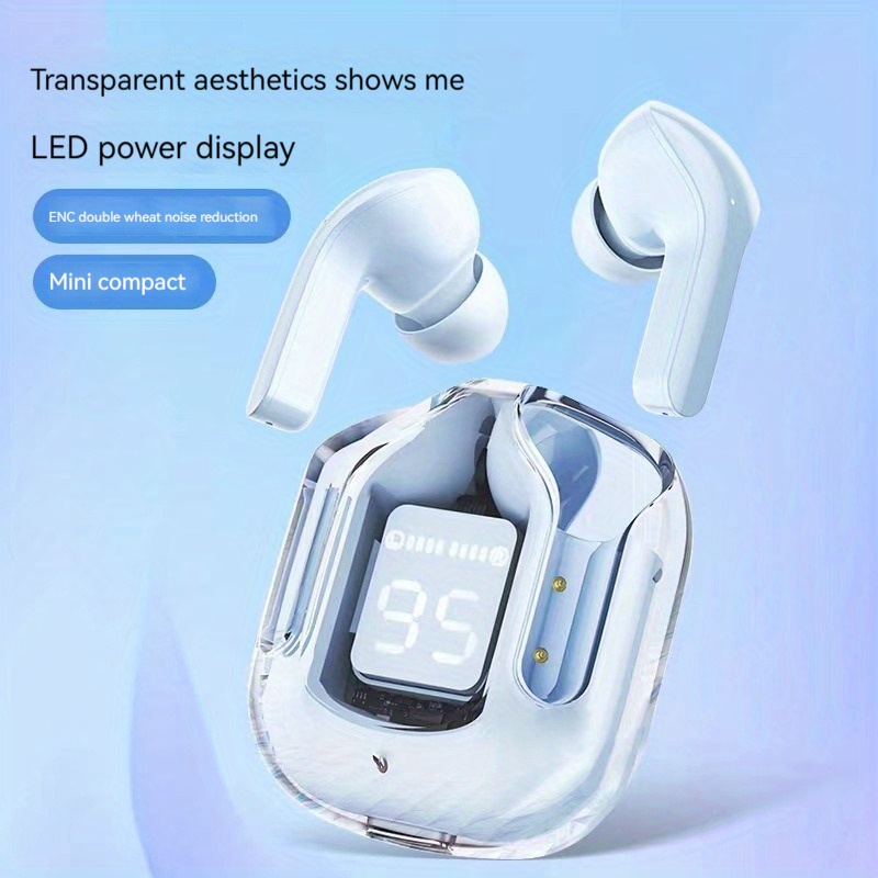 tws wireless 5 3 true wireless audio earphones ergonomically designed enc noise reduction macaron color scheme high definition transparent led power display wearable lanyard in ear earphones high battery life no delay in calls details 2