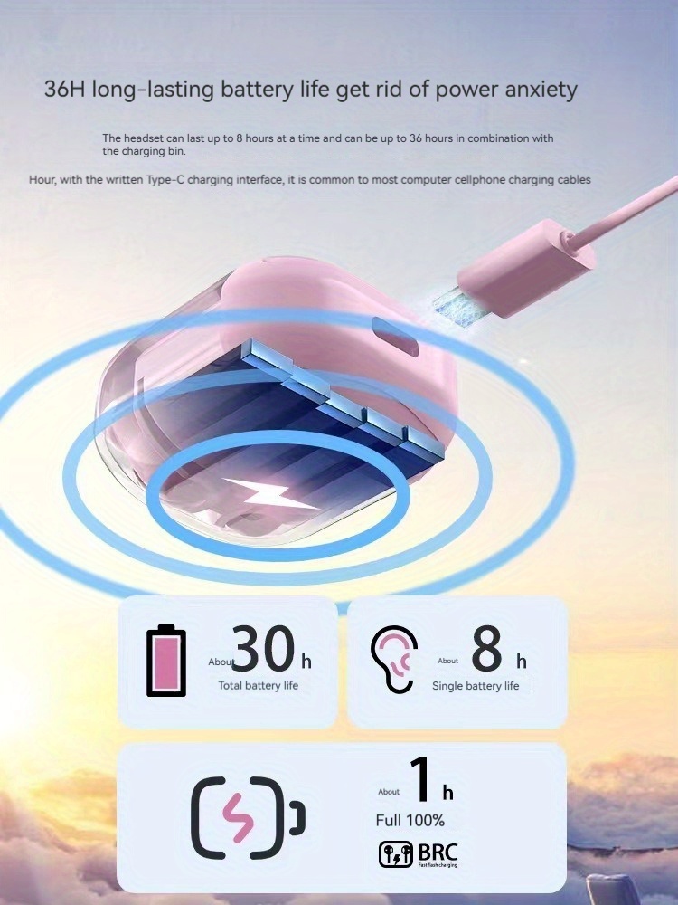 tws wireless 5 3 true wireless audio earphones ergonomically designed enc noise reduction macaron color scheme high definition transparent led power display wearable lanyard in ear earphones high battery life no delay in calls details 5