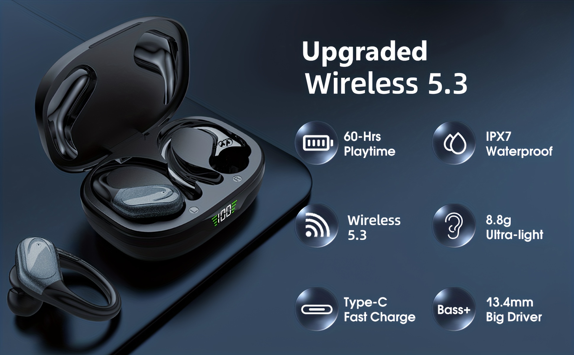 noise cancelling ipx7 waterproof wireless earphones with charging case charging display for android ios smartphones details 0