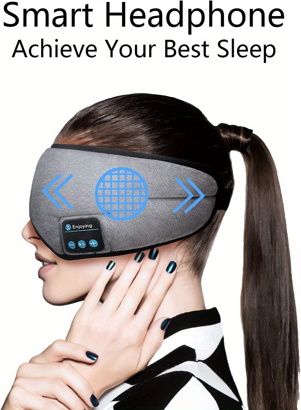 wireless sleep mask sleep headphones adjustable washable music travel sleeping headset with built in speakers microphone hands free for air travel siesta and sleeping details 0