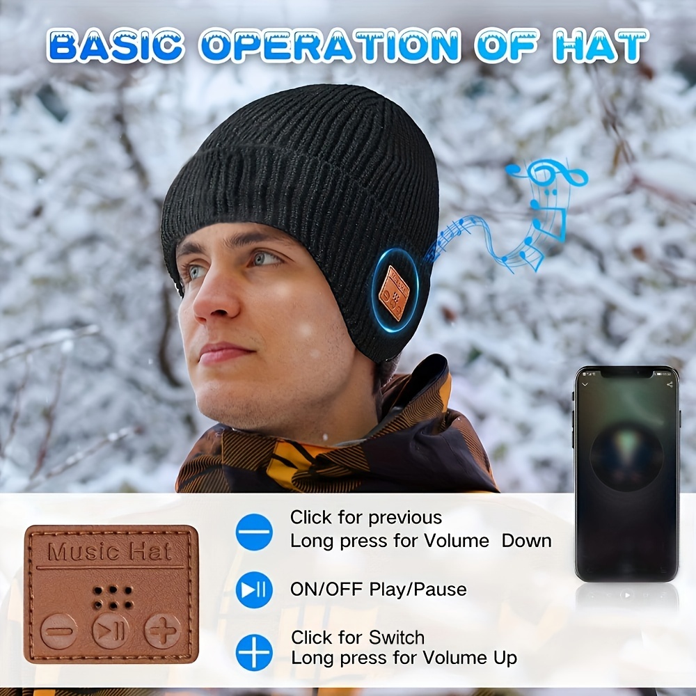 wireless beanie hat with headphones built in microphone and stereo speakers upgrade music knitted hat unisex usb rechargeable headphones music hat details 0