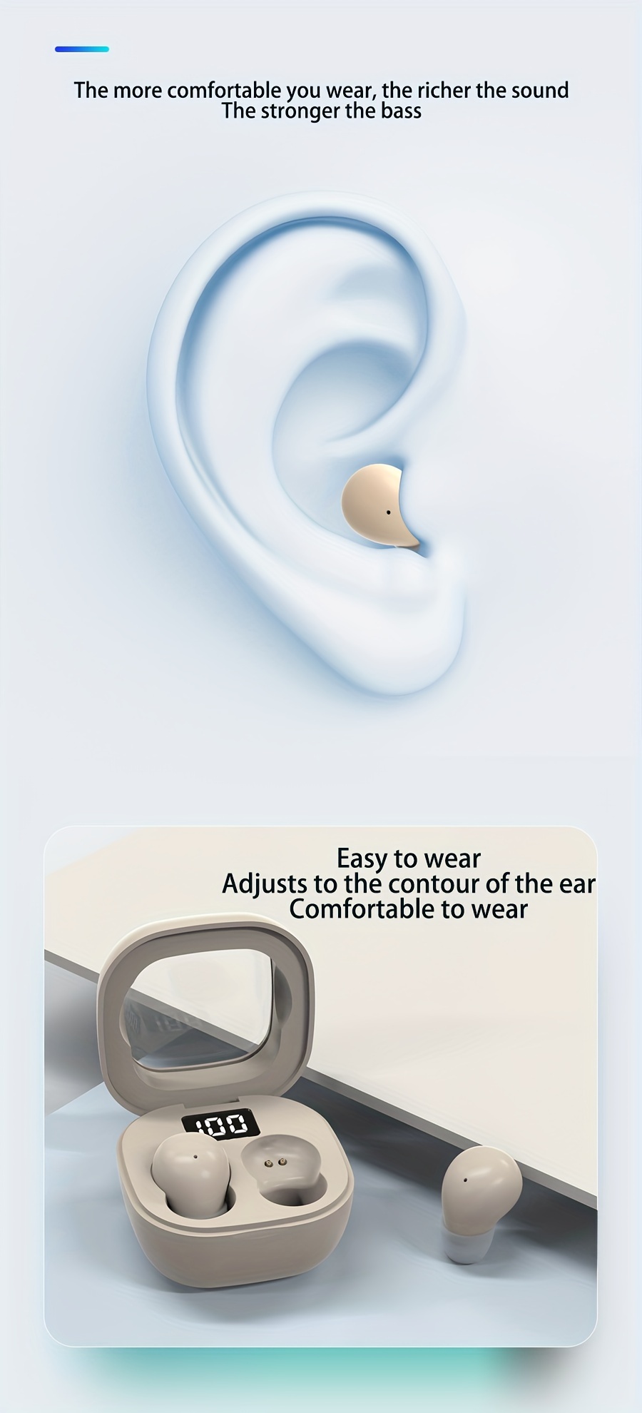 true wireless in ear earphones, mini headphones 5 3 true wireless in ear earphones noise cancelling invisible hifi sound quality sport sport sleep in class invisible wear details 2