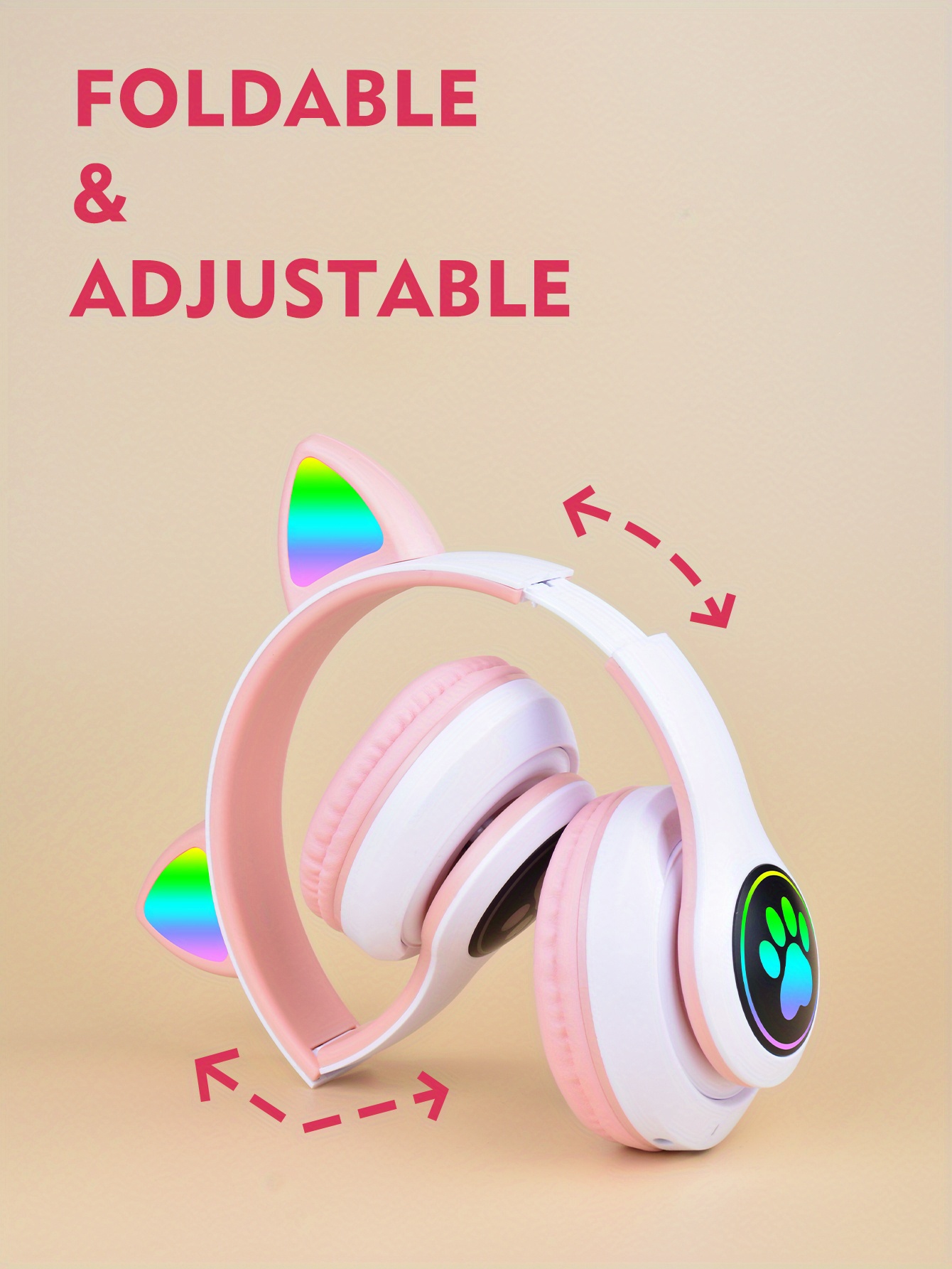 wireless headphones with mic led light up cat over ear wireless headphones for ipad tablet pc school birthday gifts for girls details 0