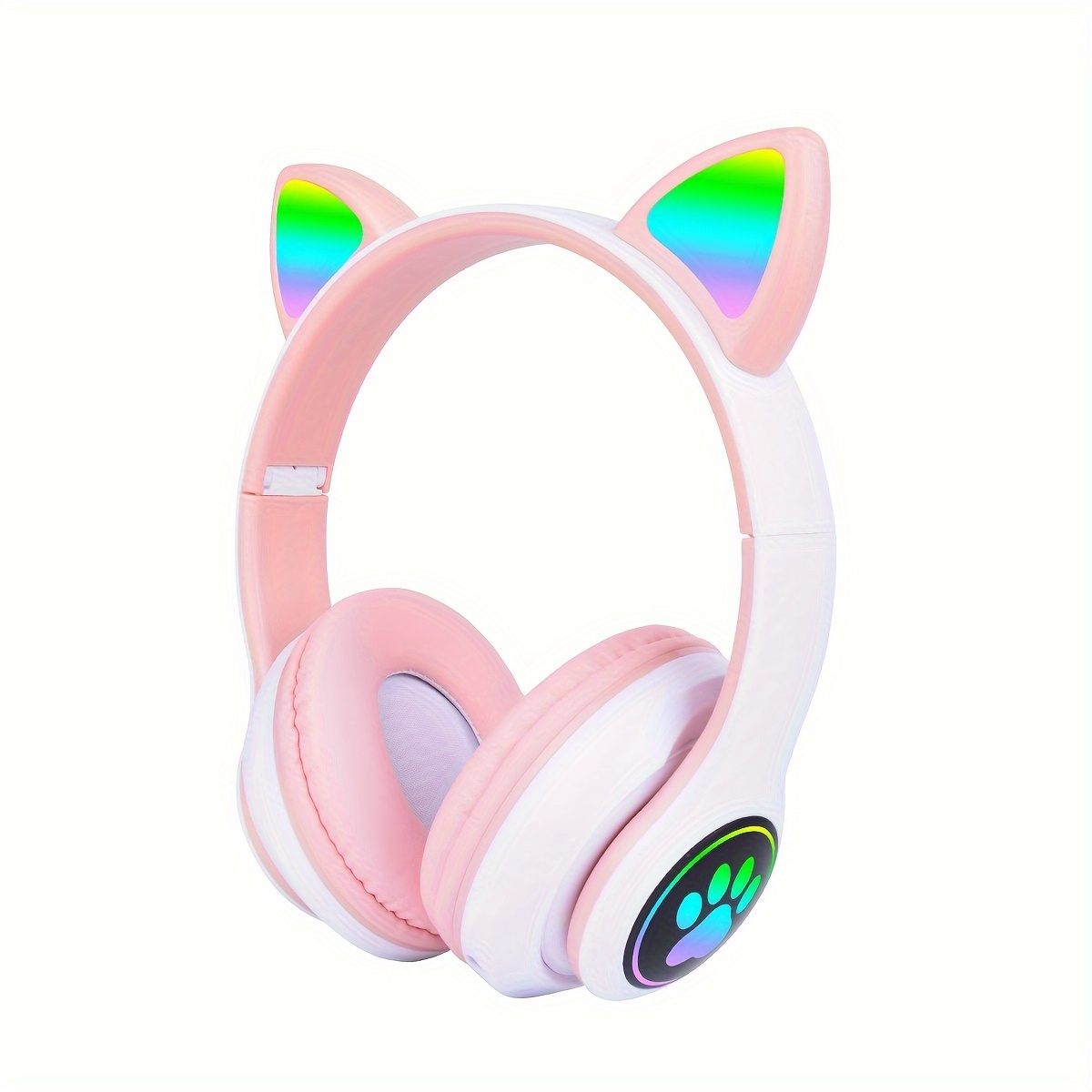 wireless headphones with mic led light up cat over ear wireless headphones for ipad tablet pc school birthday gifts for girls details 3