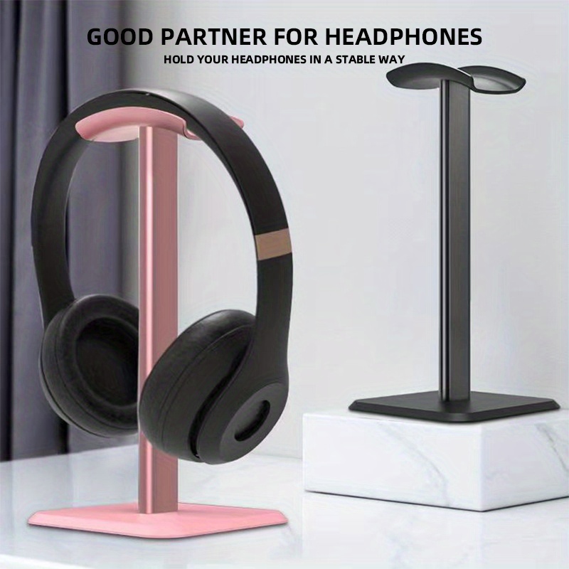 premium aluminum headphone stand camber shape design stable solid base fits all gaming headsets music earphones white black details 1