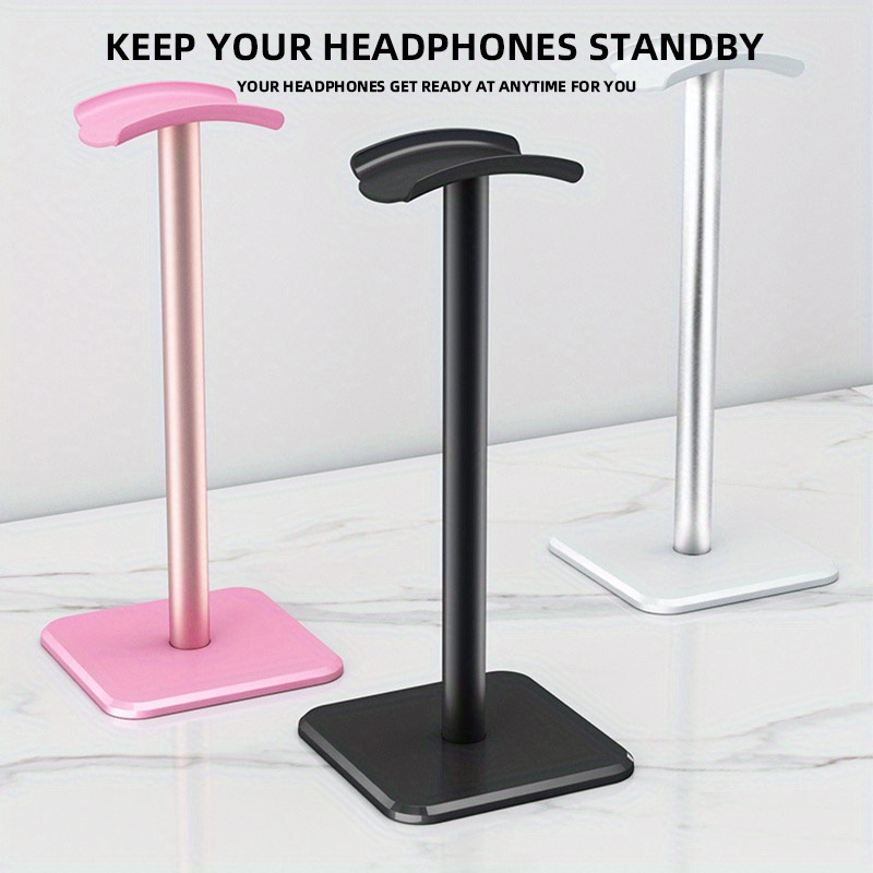 premium aluminum headphone stand camber shape design stable solid base fits all gaming headsets music earphones white black details 4