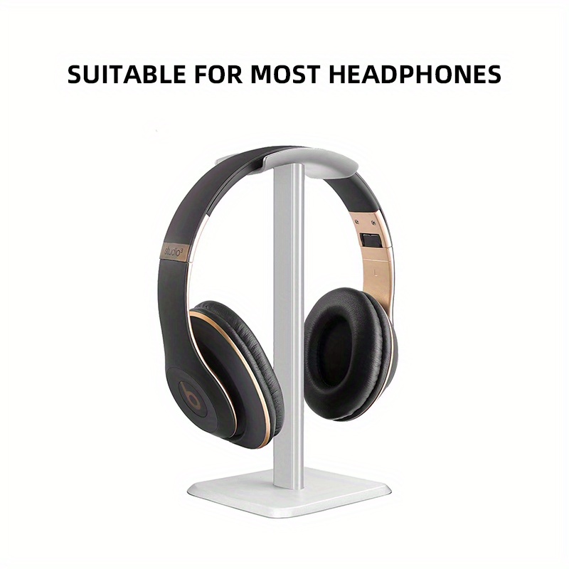 premium aluminum headphone stand camber shape design stable solid base fits all gaming headsets music earphones white black details 7