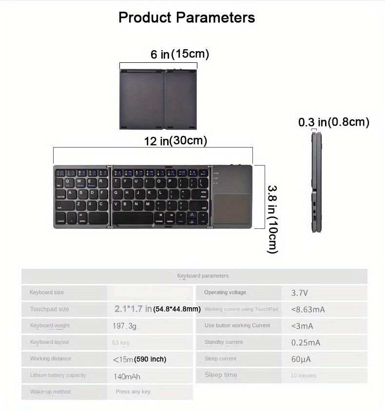 b033 wireless three fold keyboard computer office mute ultra thin portable keyboard three system details 0