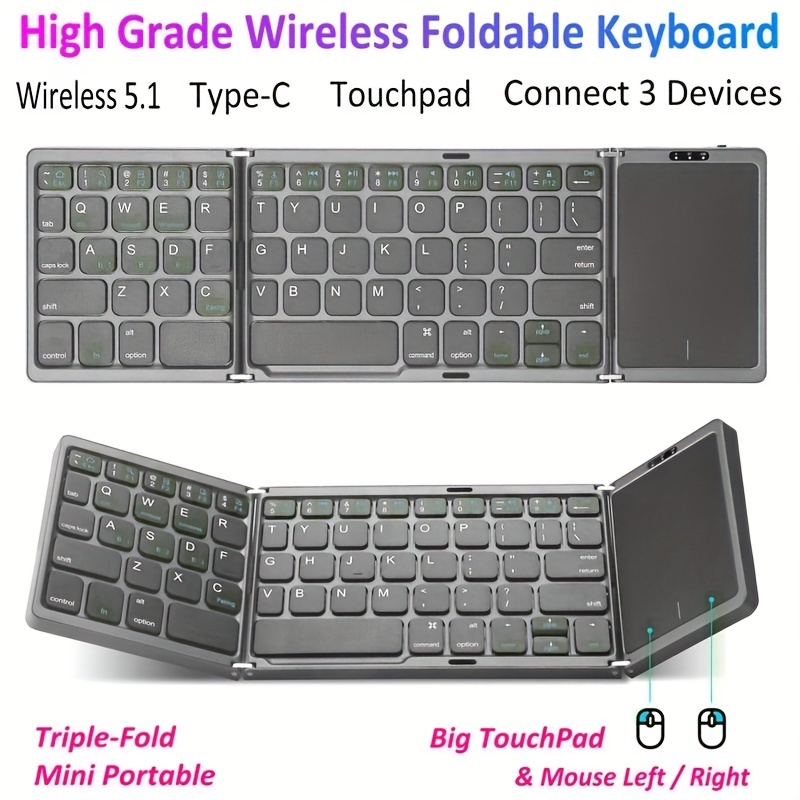 portable foldable mini wireless keyboard with touchpad compatible with windows android ios mac for tablets smartphones details 0