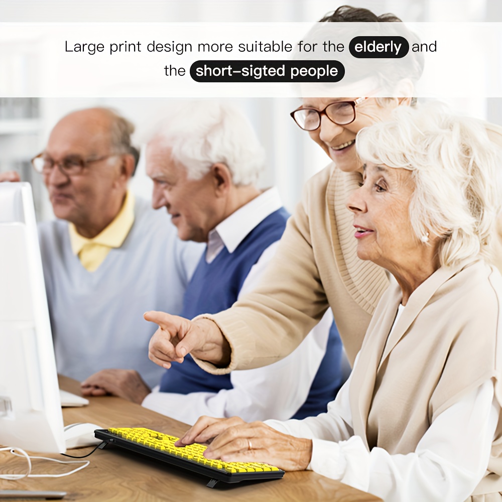 usb wired large character yellow keyboard suitable for elderly people with presbyopia for office and home use details 0