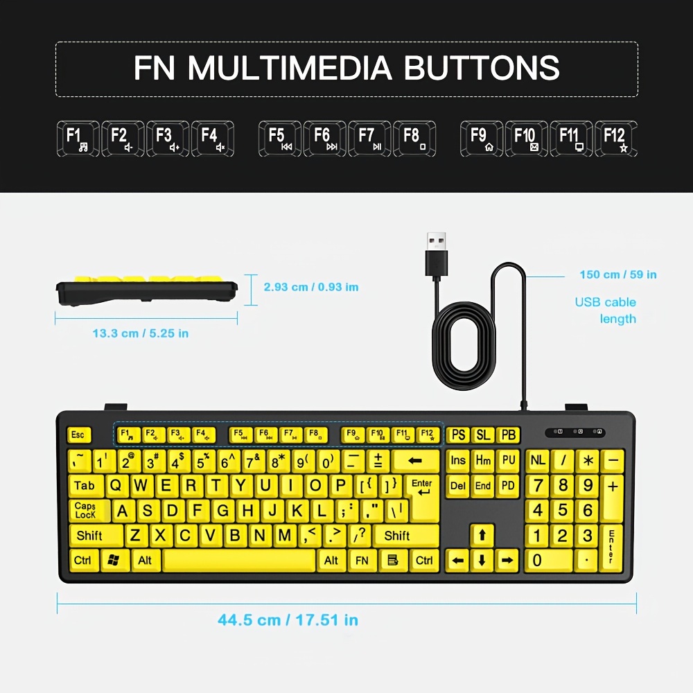 usb wired large character yellow keyboard suitable for elderly people with presbyopia for office and home use details 5