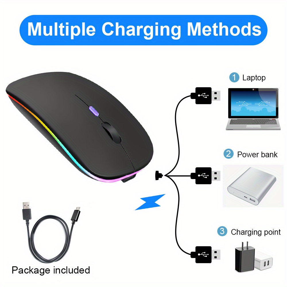 for laptop pc, rechargeable wireless mouse computer mouse ergonomic usb mouse silent mouse with backlight rgb mice for laptop pc details 5