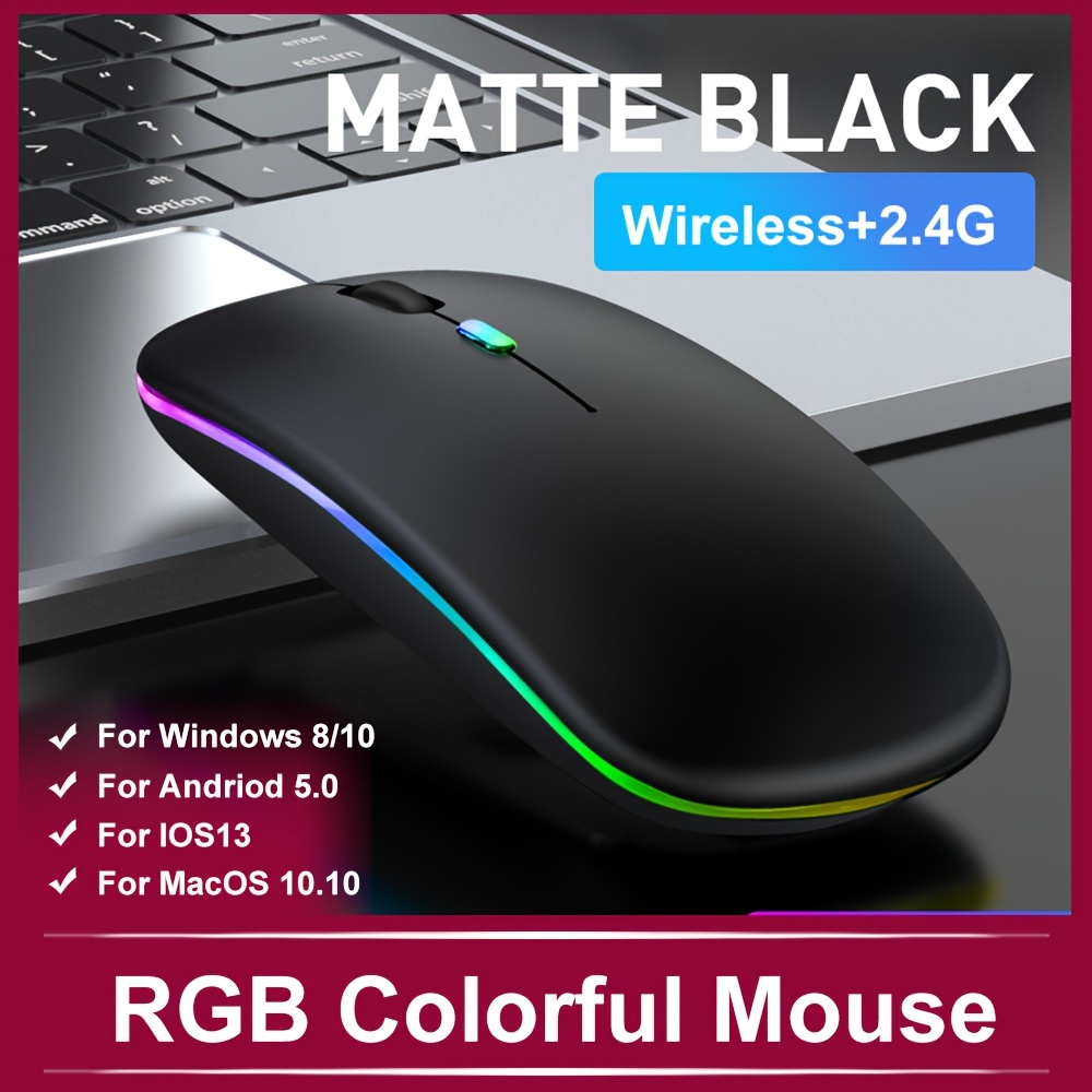 for laptop pc, rechargeable wireless mouse computer mouse ergonomic usb mouse silent mouse with backlight rgb mice for laptop pc details 7